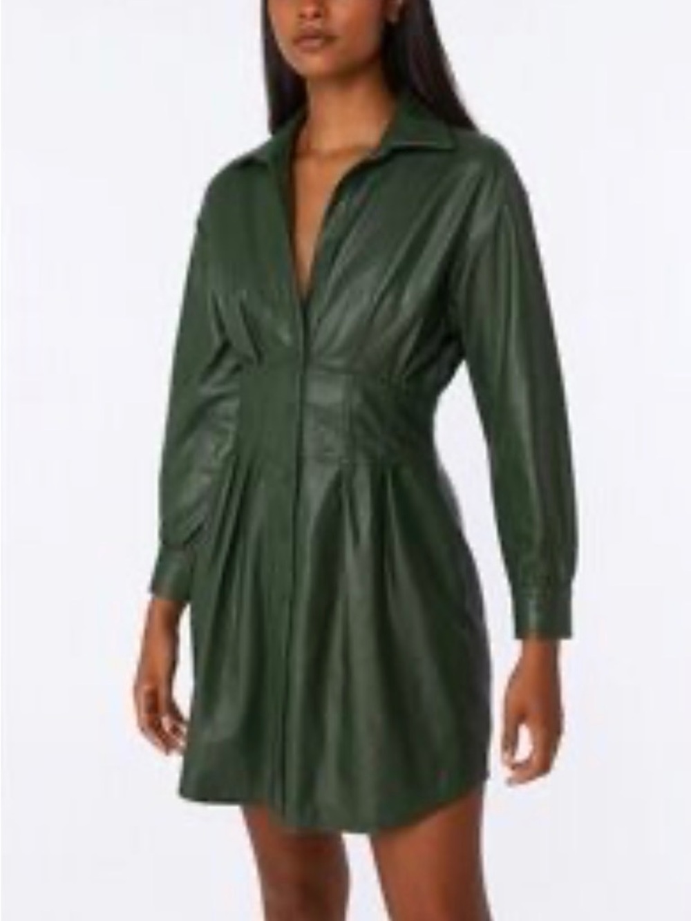 7 For All Mankind Dark Green Faux Leather Shirt Jacket Dress
